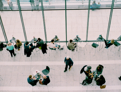 birds eye view of people talking